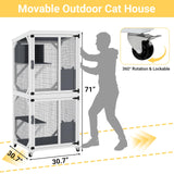 Yafylly Catio Outdoor Cat Enclosure, Cat Condo for Patio, Wooden Movable Cats Cage with 4 Wheels, Outside Cats House Weatherproof, Cats Condo Outdoor with 3 Platforms Yafylly