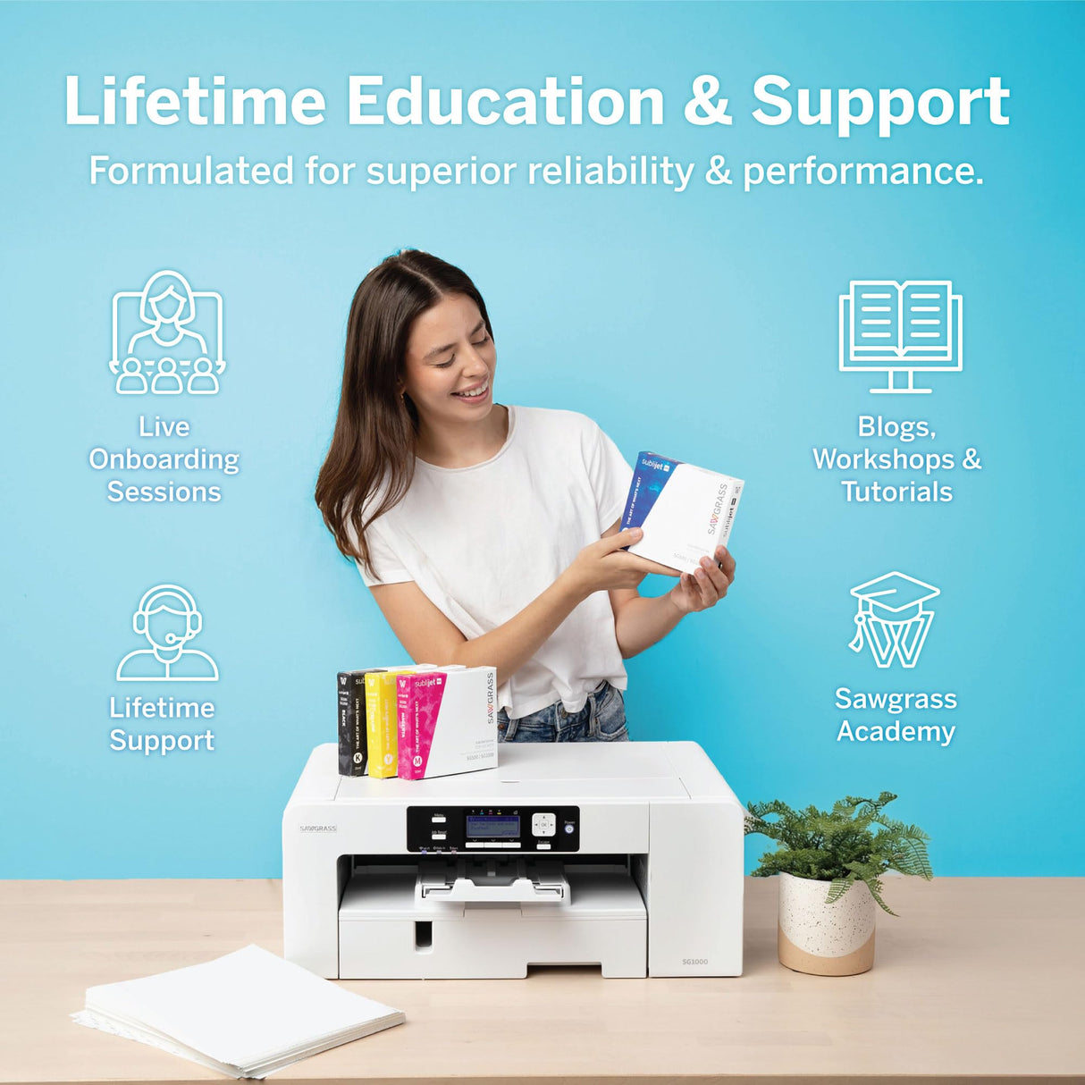 Sawgrass SG1000 Sublimation Printer Starter Bundle | Professional Dye-Sublimation Printer with 20mL SubliJet UHD Inks & TruePix Paper | Prints Up to 11”x17” | Wi-Fi | Auto-Maintenance | Business-Ready Sawgrass