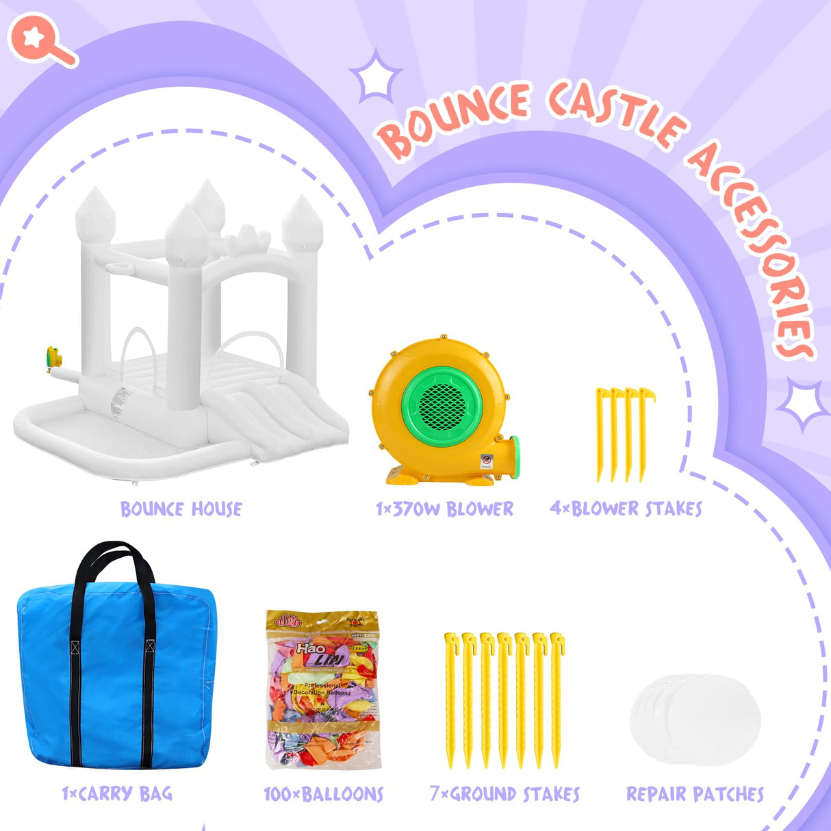 FINCOME White Bounce House, Inflatable Bounce Castle with Double Slide Ball Pit 370W Blower Bouncer for Toddler, Bounce House Bouncy Castle for Indoor Outdoor Backyard Wedding Kids Birthday Party FINCOME