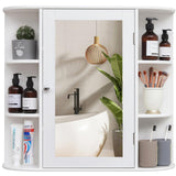 Iwell Bathroom Medicine Cabinet with Mirror, Bathroom Wall Cabinet with 2 Adjustable Shelves & 6 Open Shelves, Medicine Cabinet Organizer, Bathroom Cabinet Wall Mounted, White Iwell