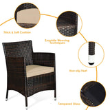 Goplus 4-Piece Rattan Patio Set, Outdoor/Indoor Wicker Conversation Set for Pool, Backyard, Lawn, Wicker Chairs and Sofa with Soft Cushion, Rattan Furniture with Tempered Glass Coffee Table Goplus