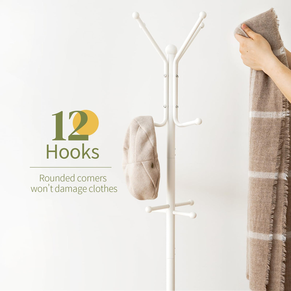 Yoobure Coat Rack Freestanding, Coat Tree with Umbrella Holder, Metal Coat Rack Stand with 12 Hooks, Modern Coat Hanger Stand for Entryway, Purse Rack Hat Rack Stand for Living Room Bedroom Office Yoobure