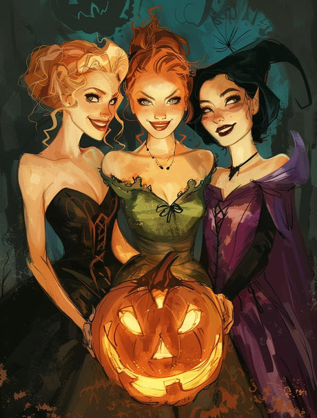 VOAA Adult Square Diamond Art Set, DIY Halloween Horror Witch Sanderson Sisters Diamond Painting Landscape Square Drill, Home Office Wall Decoration Mosaic Gemstone Art, 16 "x12 VOAA