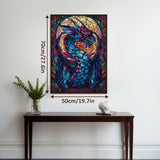 Fantasy Dragon Puzzles for Adults 1000 Pieces, Stained Glass Art Jigsaw Puzzles, Blue Purple Darkness Western Dragon Puzzle IdeaBazar