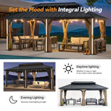 Modern Shade Hardtop Gazebo 12' x 20' Gazebo with 6 LED Lights, Outdoor Gazebo with Galvanized Steel Double Roof, Metal Gazebo with USB & USB-C Charging Port Deck, Netting and Curtains for Patios Modern Shade Outdoor Living Spaces