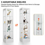 BECHAEO Glass Display Cabinet with 12 Color Lights and Lock, 4-Tier Curio Cabinet with Tempered Glass Door, Adjustable Shelves, 63" Metal Display Case for Collectibles Living Room, White BECHAEO