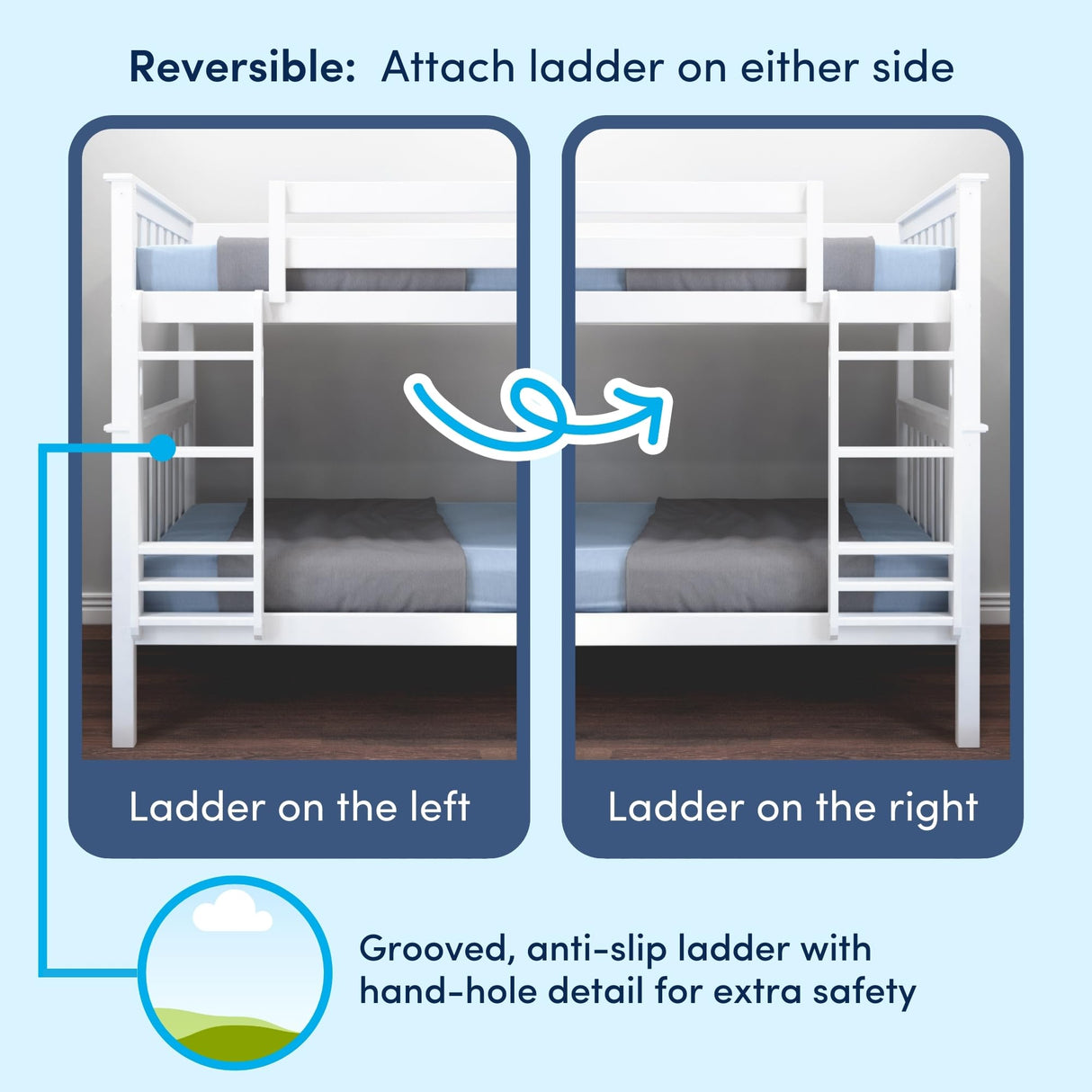 Max & Lily Bunk Bed Twin over Twin, Solid Wood Bunk Bed Frame with Ladder for Kids, 14" Safety Guardrails, Easy Assembly, No Box Spring Needed, White Max & Lily