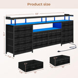 HAUOMS TV Stand & Dresser for 65 Inch TV, 63" W with LED Lights & Power Outlets, Black Long Dresser with 12 Fabric Drawers, Entertainment Center with Shelves, for Bedroom HAUOMS