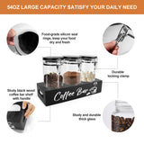 MACIFECI Glass Coffee Containers with Shelf Coffee Station Organizer 54oz Black Glass Coffee Bean Storage Canister with Spoon Coffee Canister Set Kitchen Food Storage Jars for Coffee, Sugar, Candy MACIFECI