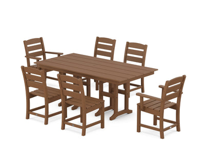 POLYWOOD Lakeside Farmhouse 7-Piece Outdoor Dining Set, Patio Furniture Table and Chairs, HDPE, Seats 6, Teak, Made in USA