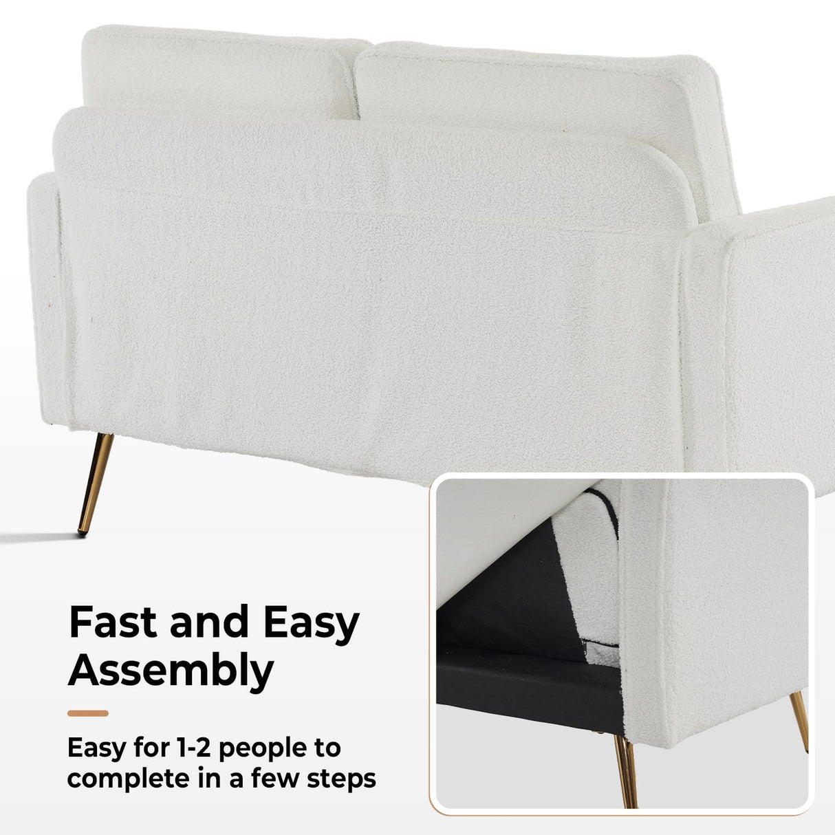 VINGLI 56" Modern White Loveseat,Small Sofa Couch with Deep Seat for Living Room,Faux Sherpa 2-Seater Sofa for Bedroom,Apartment,Office,Dorm,Small Space VINGLI