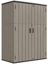 KINYING Outdoor Storage Cabinet Waterproof, 57 Cu.ft Resin Vertical Outdoor Storage Shed for Patio Furniture, Garden Tools, Pool Accessories, Mower Storage (Brown) KINYING