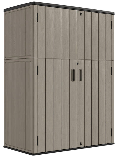 KINYING Outdoor Storage Cabinet Waterproof, 57 Cu.ft Resin Vertical Outdoor Storage Shed for Patio Furniture, Garden Tools, Pool Accessories, Mower Storage (Brown)