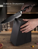 Knife Set, Amorston 15 Pieces Knife Sets for Kitchen with Block, Dishwasher Safe Kitchen Knife Set with Built in Sharpener Block, German Stainless Steel Knife Block Set, Black Amorston