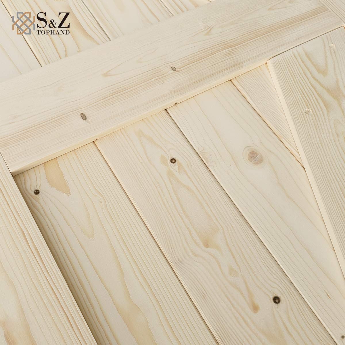 S&Z® 42 in. x 84 in. Barn Door, 20-60in Unfinished British Brace Barn Door/Modern Style/Solid Wood/Sliding Door/Simple Assembly is Required (42 in) S&Z TOPHAND