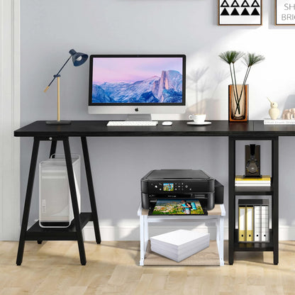 BETTAHOME 2 Tier Desktop Printer Stand with Storage Shelf, Heavy Duty, Ideal for Small Spaces, Light Wood Color BT022B