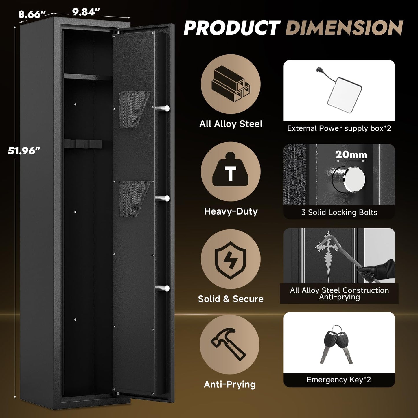 2-3 Gun Safe,Rifle Safe, Gun Safe for Rifles and Pistols, Quick Access Long Gun Safes for Rifles, Electronic Locking Gun Cabinet with Pistols Pockets ,Adjustable Gun Rack for Home, Office,Warehouse