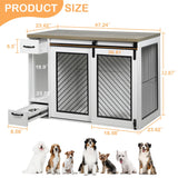 Large Dog Crate, Dog Crates for Medium Dogs, 47.2" Dog Kennel Indoor with Drawers, Feeder Bowls and Storage, 2 Sliding Doors, Heavy Duty Dog Crate Farmhouse Modern Side End Table for Small Medium Dogs okcomuy