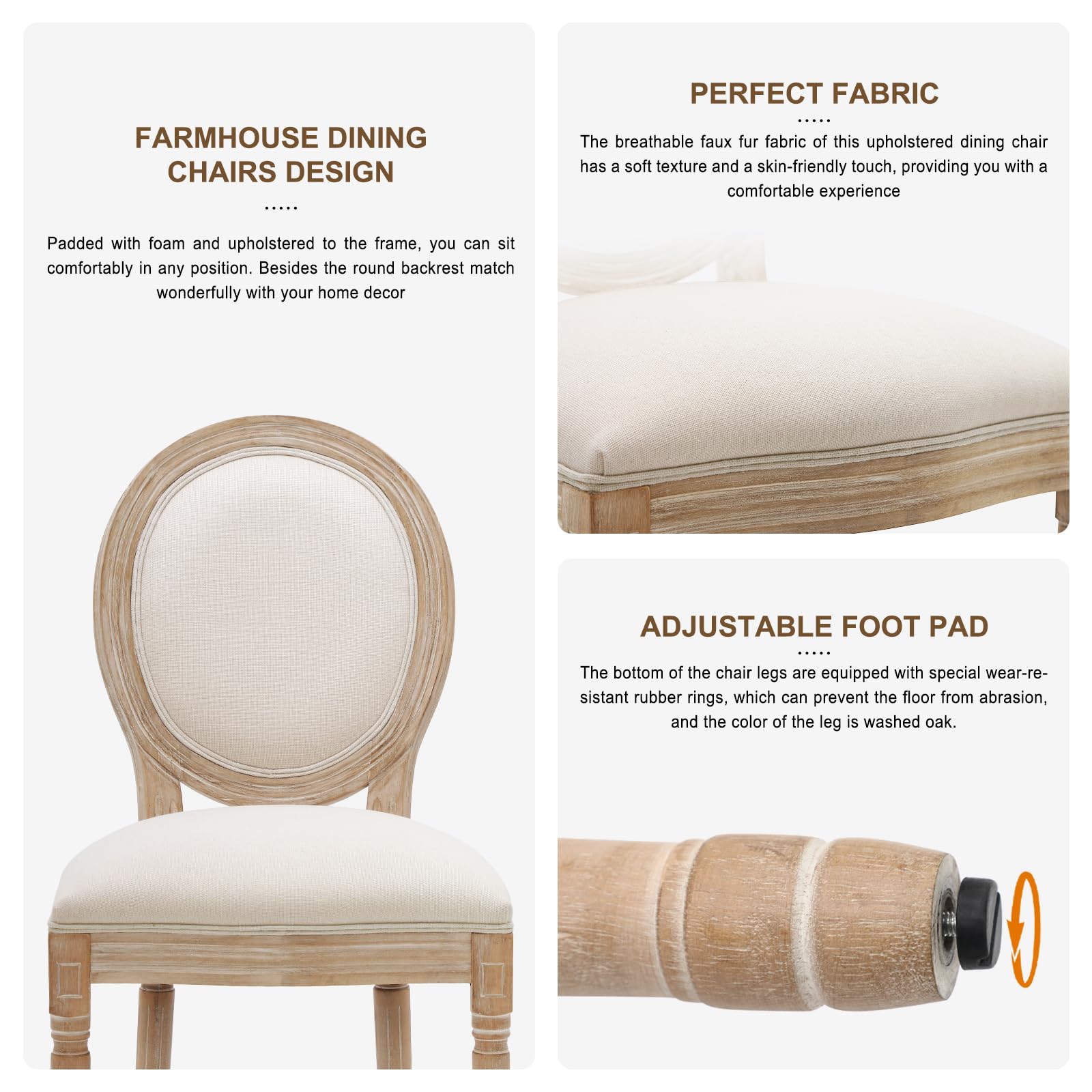 Furnimart French Country Vintage Dining Chairs Set of 4 Farmhouse Dining Chairs with Round Back and Solid Wood Legs, Oval Side Chairs for Kitchen Dining Room Living Room (Beige) - WoodArtSupply