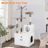 Timberer Litter Box Enclosure with Cat Tree, 2-in-1 Hidden Litter Box Furniture with Scratching Post, Modern Cat Condo, White Timberer