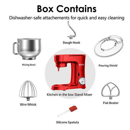 Kitchen in the Box Stand Mixer, 900W 8.5 QT Kitchen Electric Mixer, 10-Speed Large Capacity Tilt-head Food Mixer with Dough Hook, Wire Whip, Flat Beater & Splash Guard (Red)