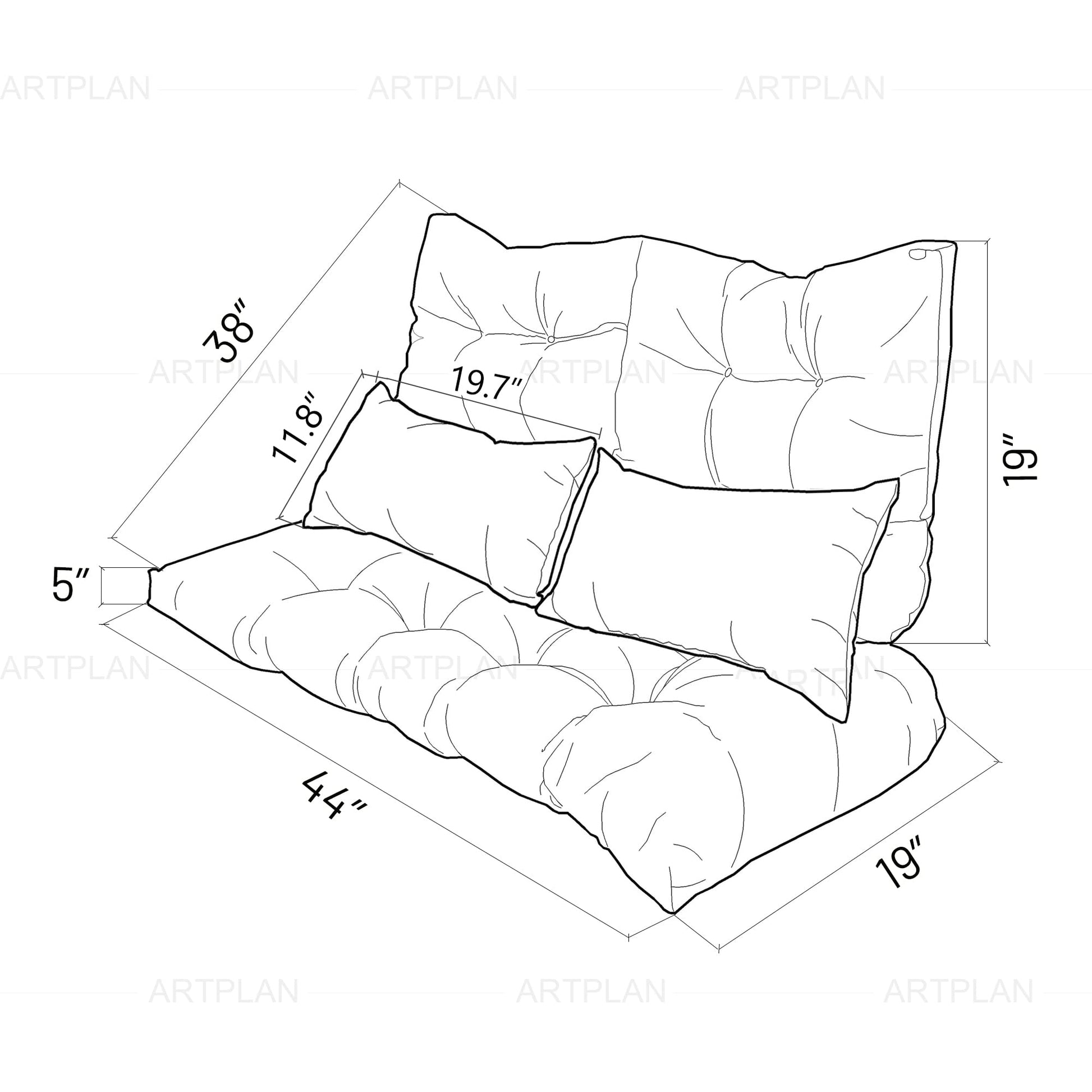 ARTPLAN Outdoor Cushions Loveseat All Weather Chair Cushions Bench Cushions Set of 5 Wicker Tufted Pillow for Patio Furniture - WoodArtSupply