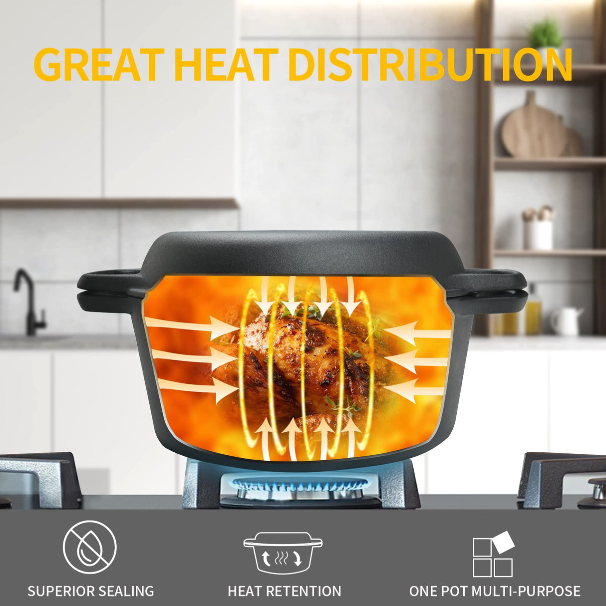 EDGING CASTING 2-in-1 Pre-Seasoned Cast Iron Dutch Oven Pot with Skillet Lid Cooking Pan, Cast Iron Skillet Cookware Pan Set with Dual Handles Indoor Outdoor for Bread, Frying, Baking, Camping, BBQ, 5QT EDGING CASTING