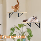 Cat Wall Shelves Set of 2, Wood Cat Shelves for Wall, Cat Wall Bed Hammock with Scratching Pad, Cat Climbing Shelf for Sleeping Playing, Cat Window Perch for Big Cats, Burlywood Cat Furniture Indoor GADKE