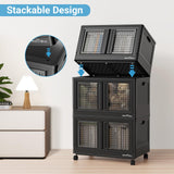 BROVIEW 240Qt Stackable Storage Bins with Lids, 60Gal Plastic Collapsible Storage Bins with Doors and Wheels, Closet Organizers and Storage, Black Folding Storage Cabinet for Home Garage, 3 Pack Cube BROVIEW