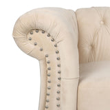 RARZOE Traditional Chesterfield Loveseat Sofa, Modern Vintage Chesterfield Button Tufted Velvet Couch with Nailhead Trim Scrolled Arms for Living Room Bedroom Office(Beige) RARZOE