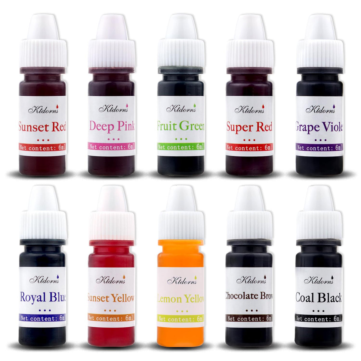 Soap Dye Soap Making Set - 10 Liquid Colors for Soap Coloring,Coal Black, Royal Blue,Chocolate Brown,Lemon Yellow,Fruit Green,Sunset Red,Sunset Yellow,Deep Pink,Super Red and Grape Violet Ktdorns