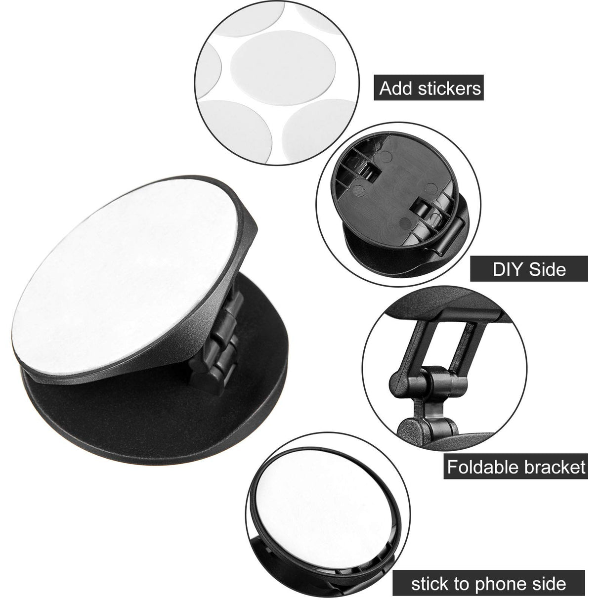 Weewooday 30 Phone Grip Holder with Double-Sided Sticker Phone Finger Expanding Stand Holder for Almost Phones Cases (Black) Weewooday