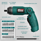 NEU MASTER Cordless Screwdriver, 4V Electric Screwdriver Rechargeable Power Screwdriver With Pivoting Handle, Front And Rear LED Light, 32pcs Bits, 6+1 Torque Setting, 2000 mAh Battery Screwdriver NEU MASTER