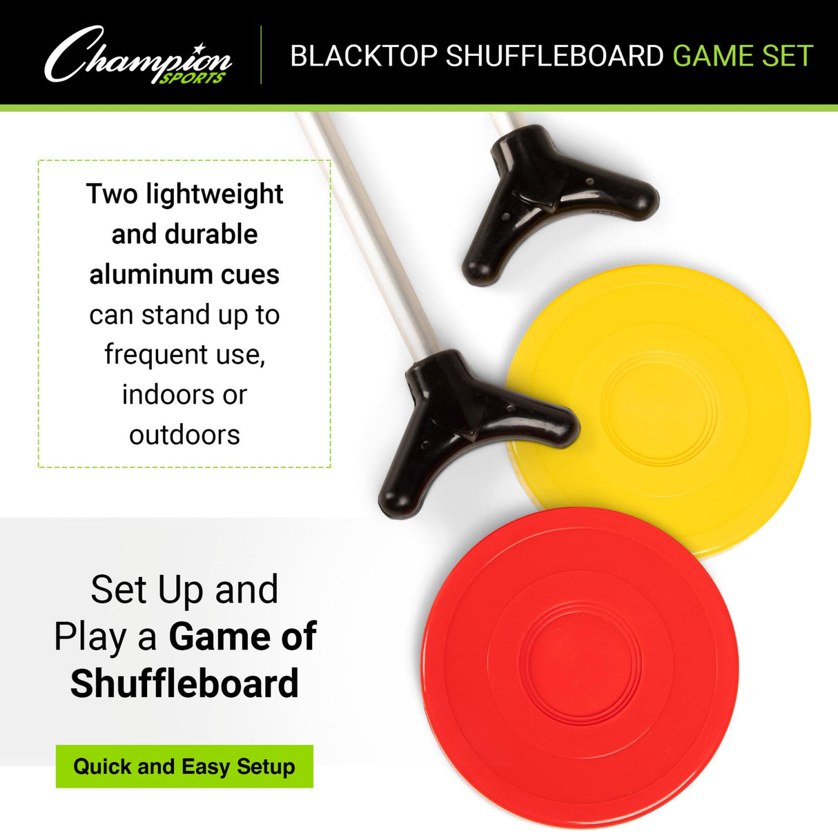 Champion Sports Shuffleboard Game Set, 2 Cues, 8 Pucks, Chalk - Outdoor Games for Adults and Family Red Champion Sports