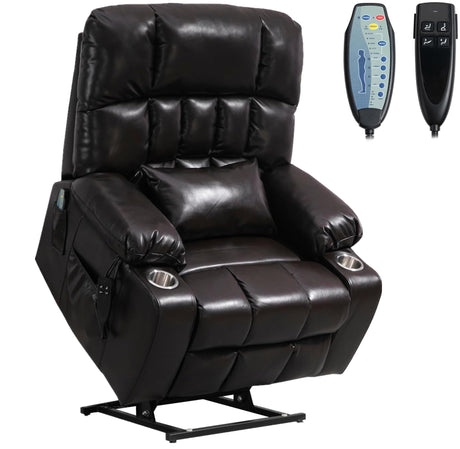 LITVZ Power Lift Recliner Chair with Massage and Heating for Elderly, Oversized Lay Flat Recliner, Big and Tall 400lbs, Dual Motors, Cup Holders, Heavy Duty, Adults (Red) LITVZ