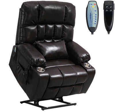 LITVZ Power Lift Recliner Chair with Massage and Heating for Elderly, Oversized Lay Flat Recliner, Big and Tall 400lbs, Dual Motors, Cup Holders, Heavy Duty, Adults (Red)