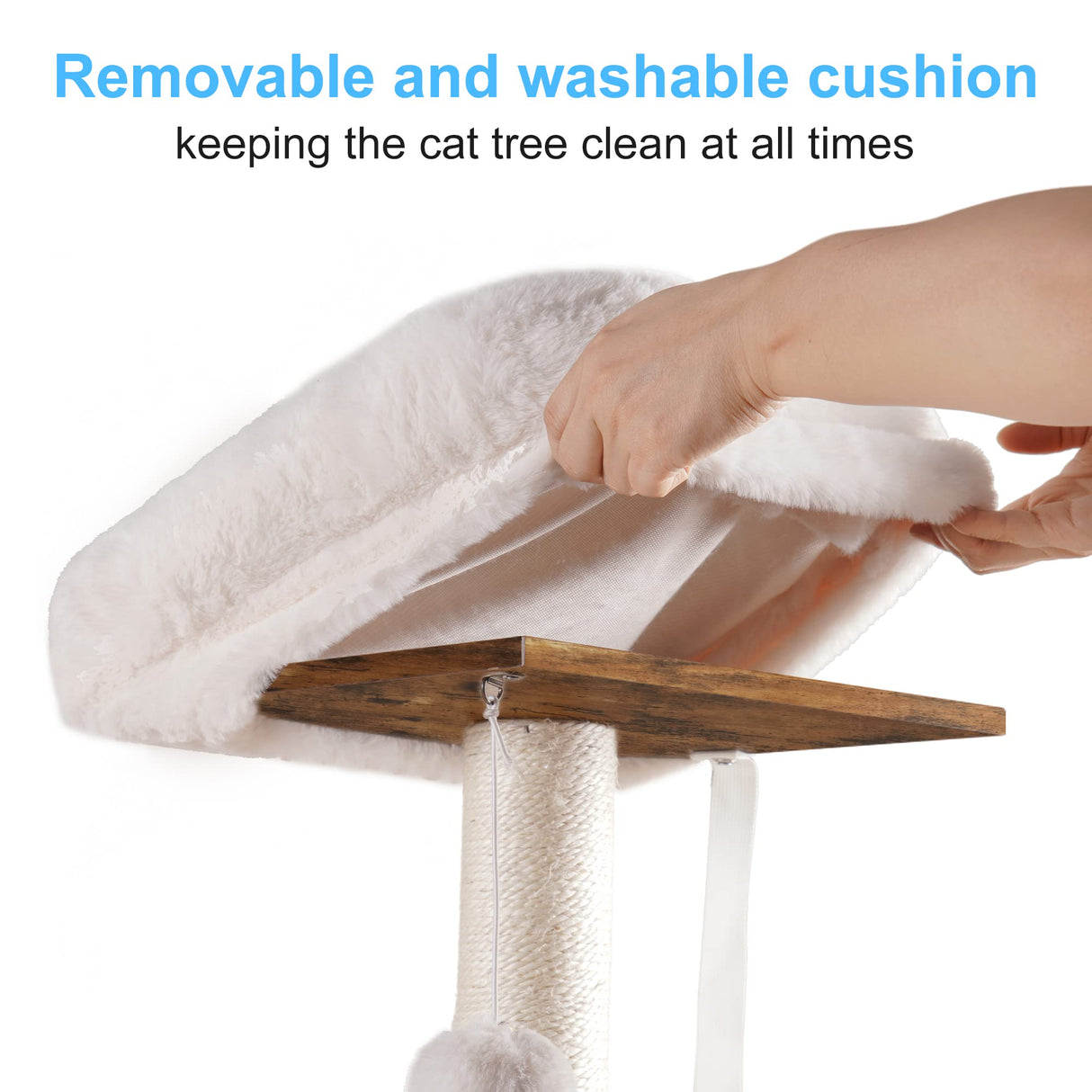 Hey-brother Wooden Cat Tree, 66.1“ Cat Furniture with Scratching Posts, Modern Cat Tower with hammocks, Toys, cat condo, Rustic Brown MPJ120SR Hey-brother