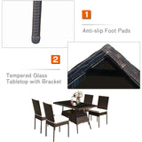 Tangkula 10 Pieces Wicker Patio Dining Set, Outdoor Rattan Table & Chairs Set with Padded Cushions, Patio Furniture Dining Glass Table Set for Balcony Patio Garden Poolside Tangkula