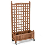 Giantex Mobile Plant Raised Bed, Wood Planter with Lattice Trellis and Wheels, Flower Box for Plant Climbing, Vertical Garden for Balcony Patio Yard, 25"x11"x 50" Giantex