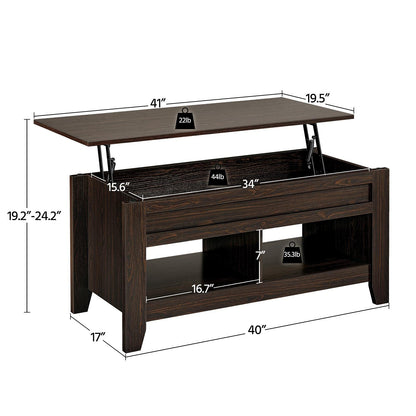 Yaheetech Lift Top Coffee Table with Hidden Storage Compartment & Seperated Lower Shelf, Lift Up Coffee Table, Rising Tabletop Dining Table for Living Room, 41in L, Espresso