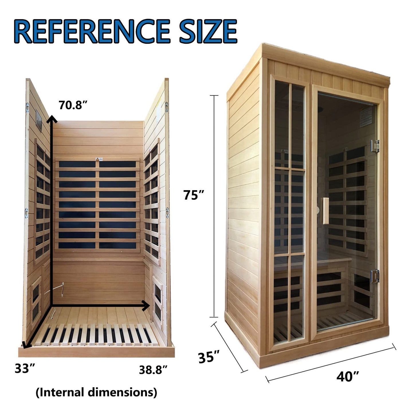 Kanlanth 1 to 2 Person Infrared Sauna, Hemlock Wood Low EMF FAR Infrared Sauna for Home, 1,350watt, Indoor Saunas with Bluetooth, LCD, LED - WoodArtSupply