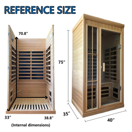 Kanlanth 1 to 2 Person Infrared Sauna, Hemlock Wood Low EMF FAR Infrared Sauna for Home, 1,350watt, Indoor Saunas with Bluetooth, LCD, LED Kanlanth