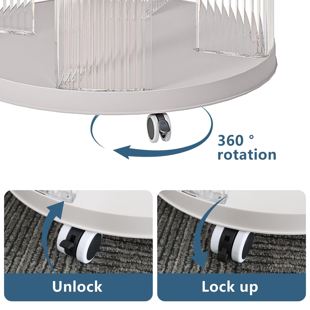 Rolling Bookshelf, 360°Display Spinning Rotating Revolving Bookshelf with Brake Wheels, 3 Tiers Moveable White Small Corner Bookcase Suitable for Bedrooms, Living Looms, Offices, and Study Rooms Leafpool