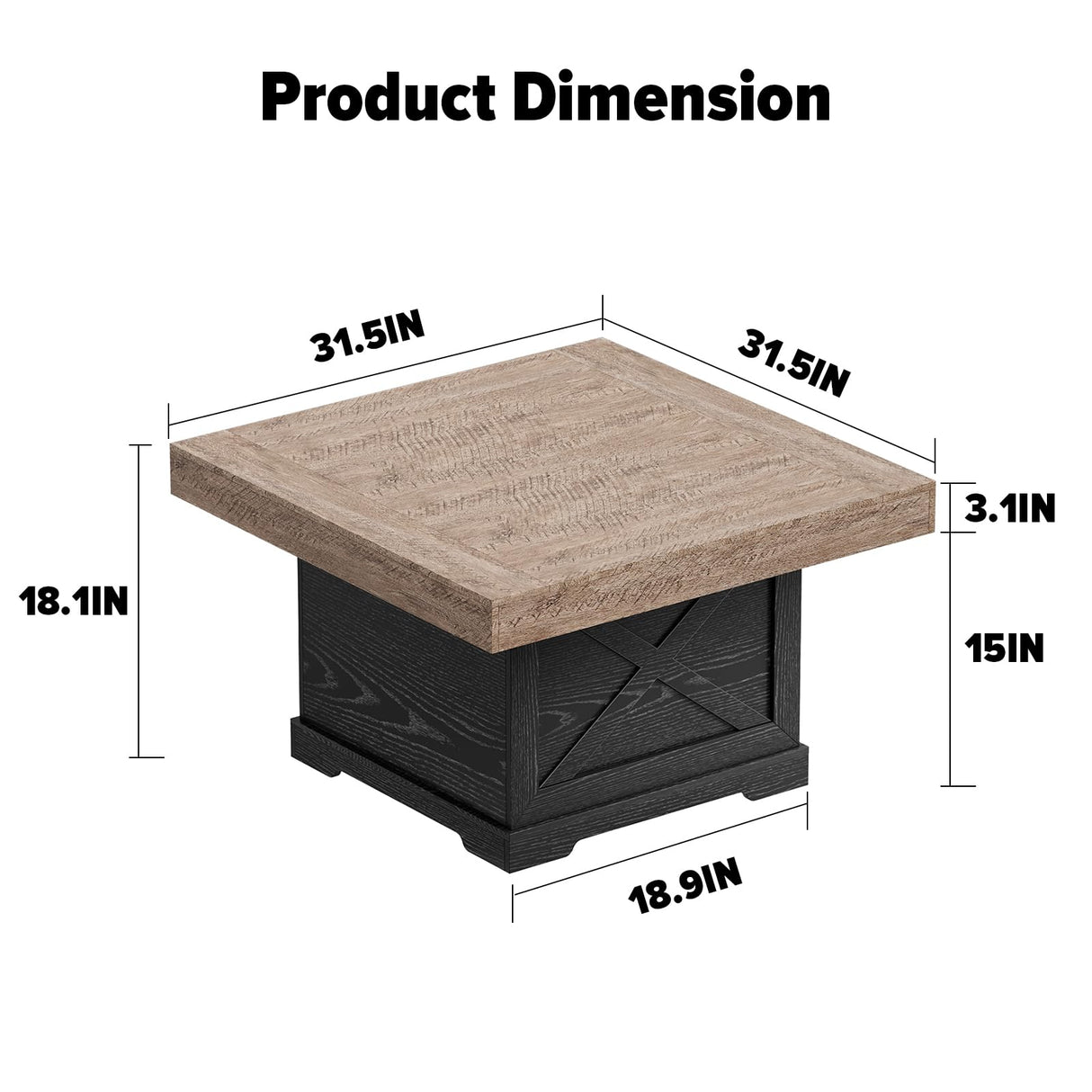 Lareth Coffee Table 31.5 in Rustic Center Table with X Design Wooden Pedestal for Living Room, Dark Oak Square Home Office Sofa Side Table for Small Space, Easy Assembly, Space-Saving Lareth