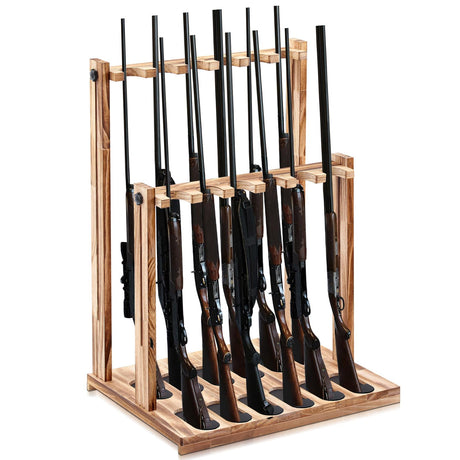 RattanView Wooden Gun Racks Floor Standing Rifle Racks Indoor Freestanding Vertical Guns Display Stand Rifle Storage Holder for Home Garage Firearms Display Storage, Holds up to 12 Shotguns RattanView