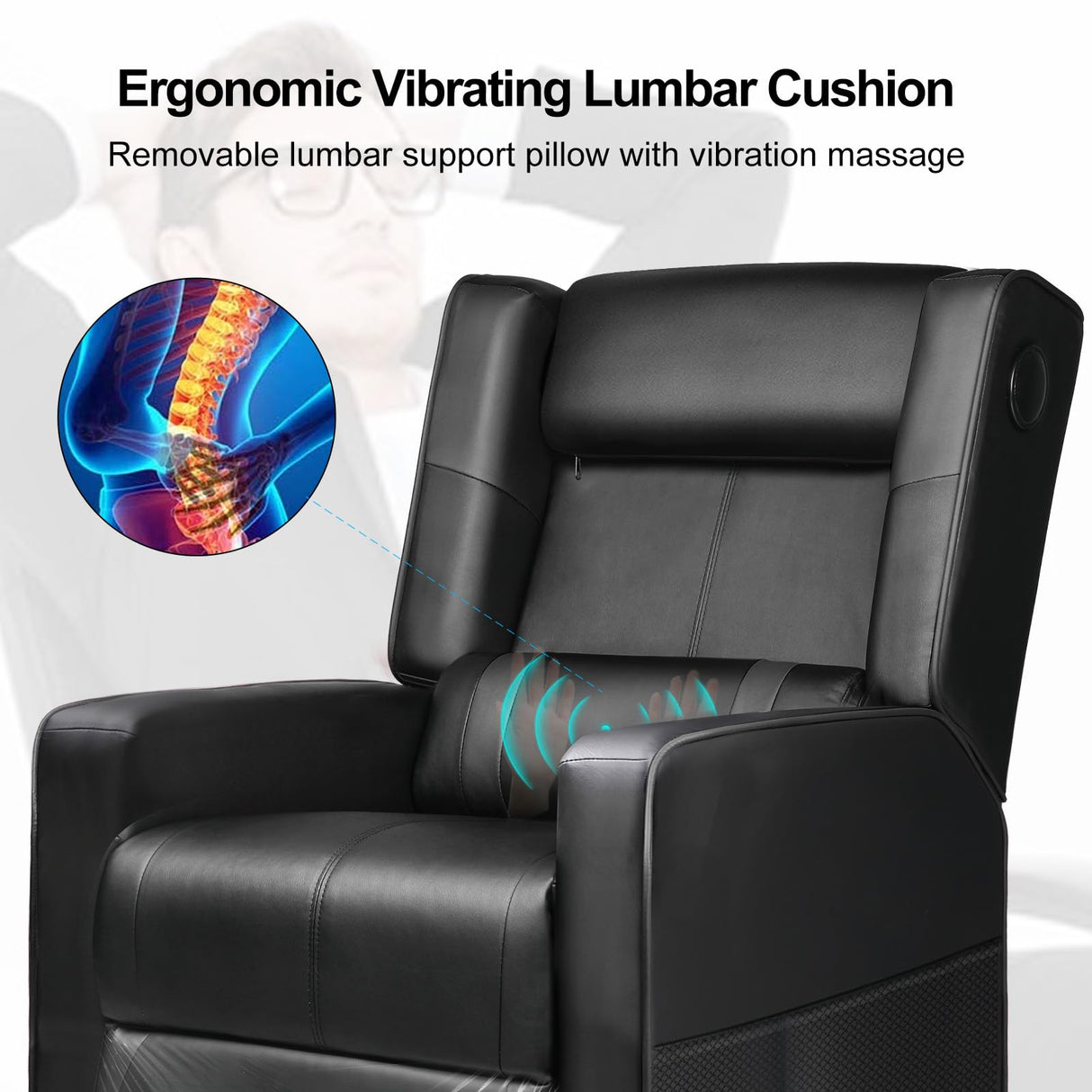 GTRACING Gaming Recliner Chair with Bluetooth Speakers Racing Style Single Gaming Sofa Modern Living Room Recliners Ergonomic Comfortable Massage Home Theater Seating, Black GTRACING