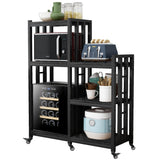6-Tier Kitchen Bakers Rack, Multifunctional Storage Shelf, Mini Fridge & Microwave Oven Stand Table, Coffee Bar, Adjustable Kitchen Shelves Freestadning (Charcoal Black Wood Grain Print with wheels) YCHF
