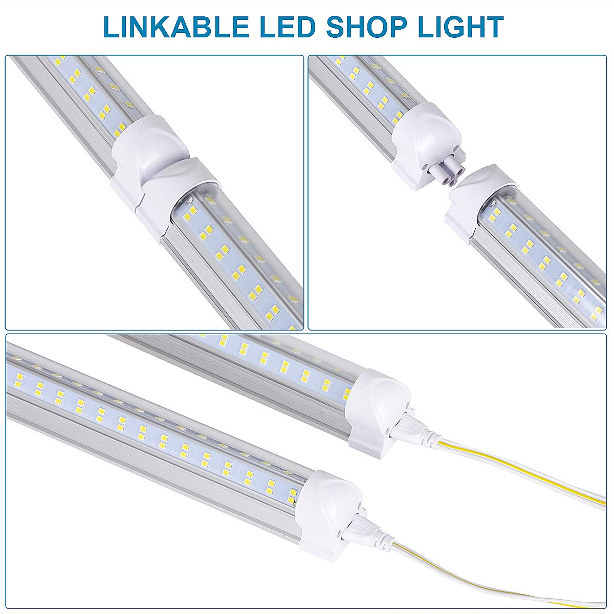 TOPTRONED (10-Pack) 8ft LED Shop Light Fixture,V Shape 100W 18500LM 5000K (Daylight White),8 Foot, 96'' T8 Integrated LED Tube, Linkable Led Bulbs for Garage, Warehouse, Plug and Play, Clear Lens TOPTRONED