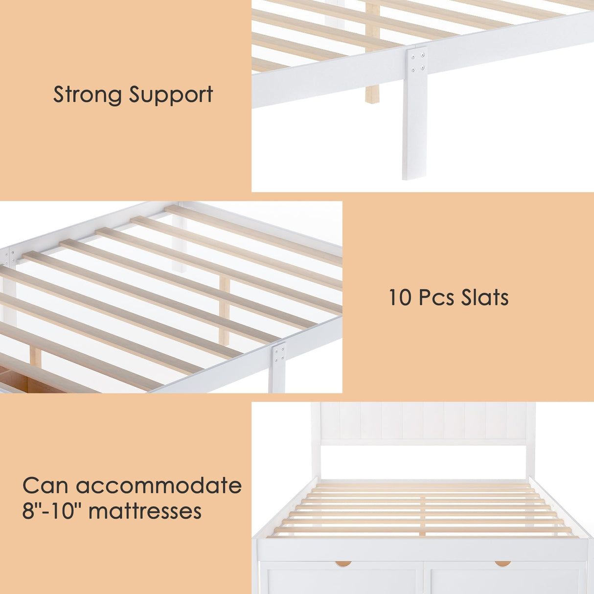 SOFTSEA Full Size Platform Bed with Under-Bed Storage Drawers and Solid Wood Construction SOFTSEA