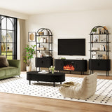 BREEZEHEAT 71" Tall Fluted Arched Bookshelf, Modern Bookshelf with Sliding Tambour Doors, 4-Tier Storage Shelf, and Metal Frame, Curved Cabinet for Living Room, Home Office, Bedroom, Black BREEZEHEAT